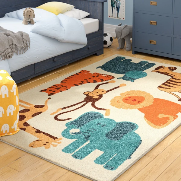Safari animal themed kids bedroom carpet