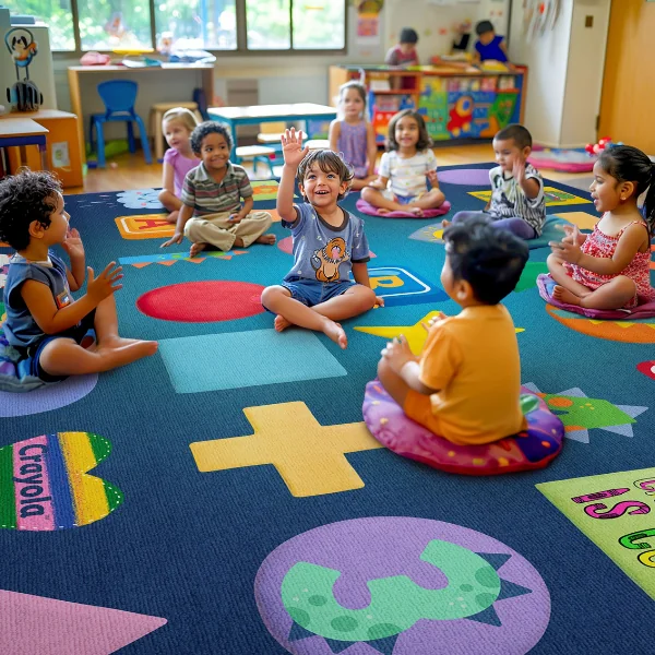 Educational kids playroom carpet with letters and numbers