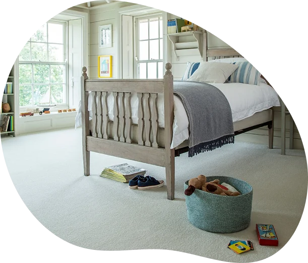 Neutral cream carpet in a wooden children's bedroom